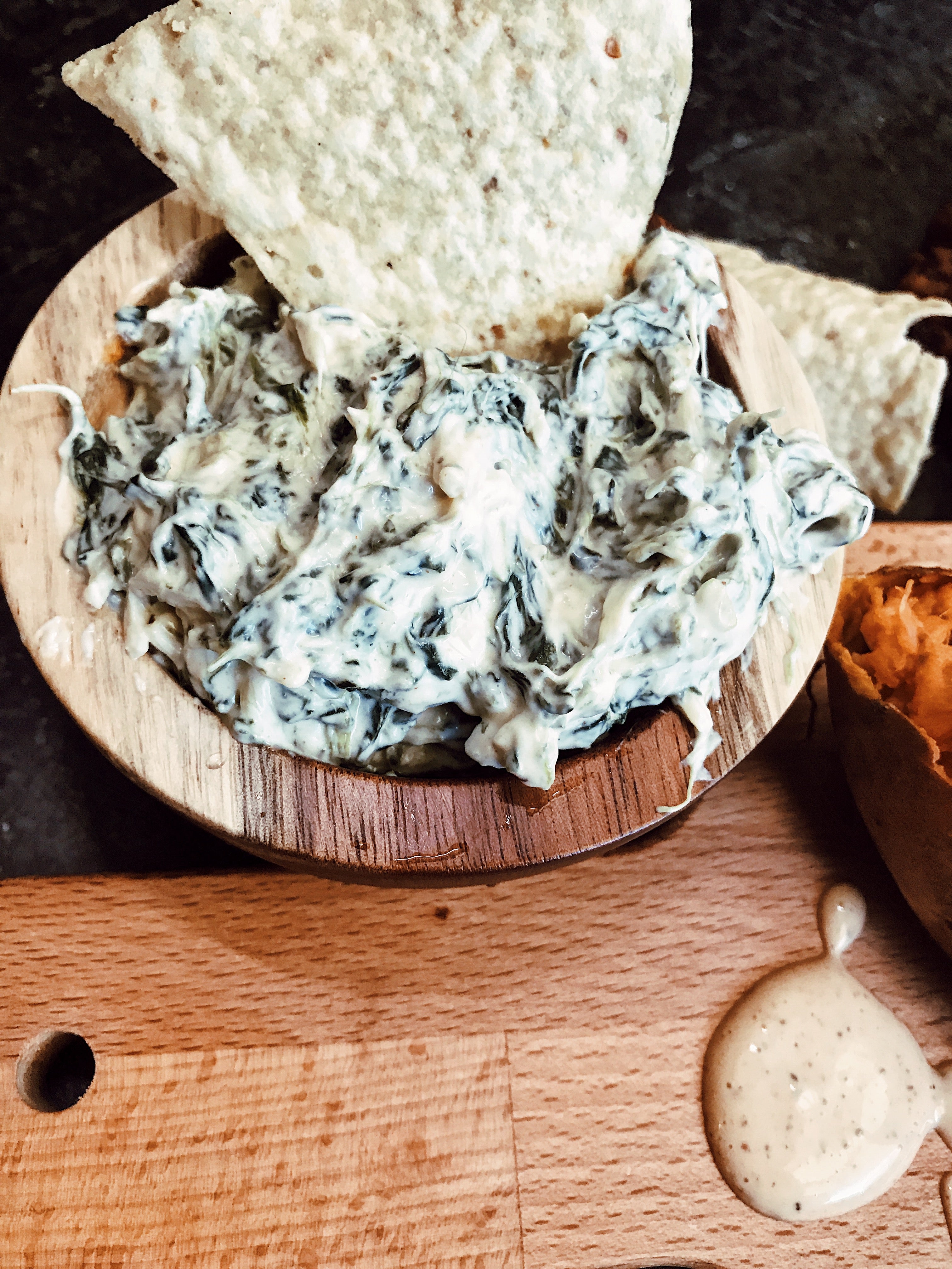 Garlic² Spinach Artichoke Dip with Sorta White Sauce