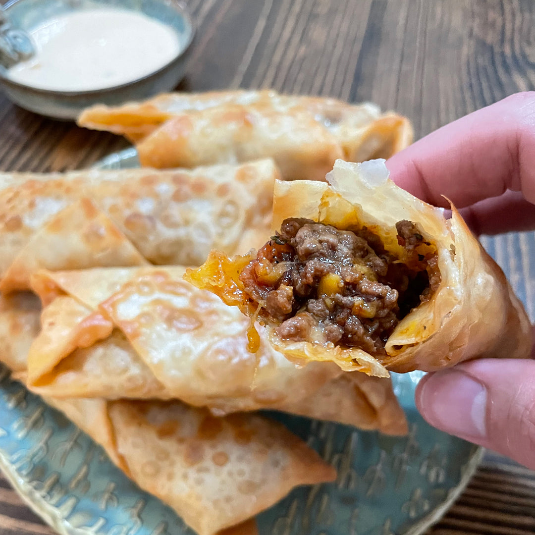 BBQ Cheese Burger Egg Rolls