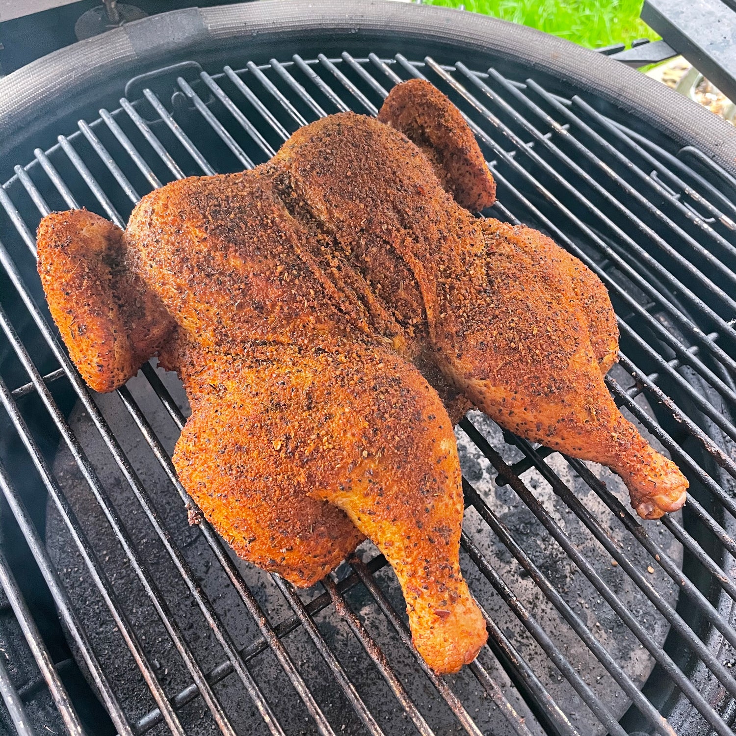 Spatchcock Chicken on the grill