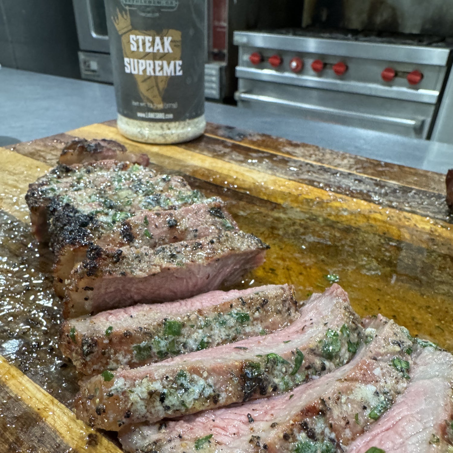 Lane's Steak Supreme Rub on steak with cowboy butter