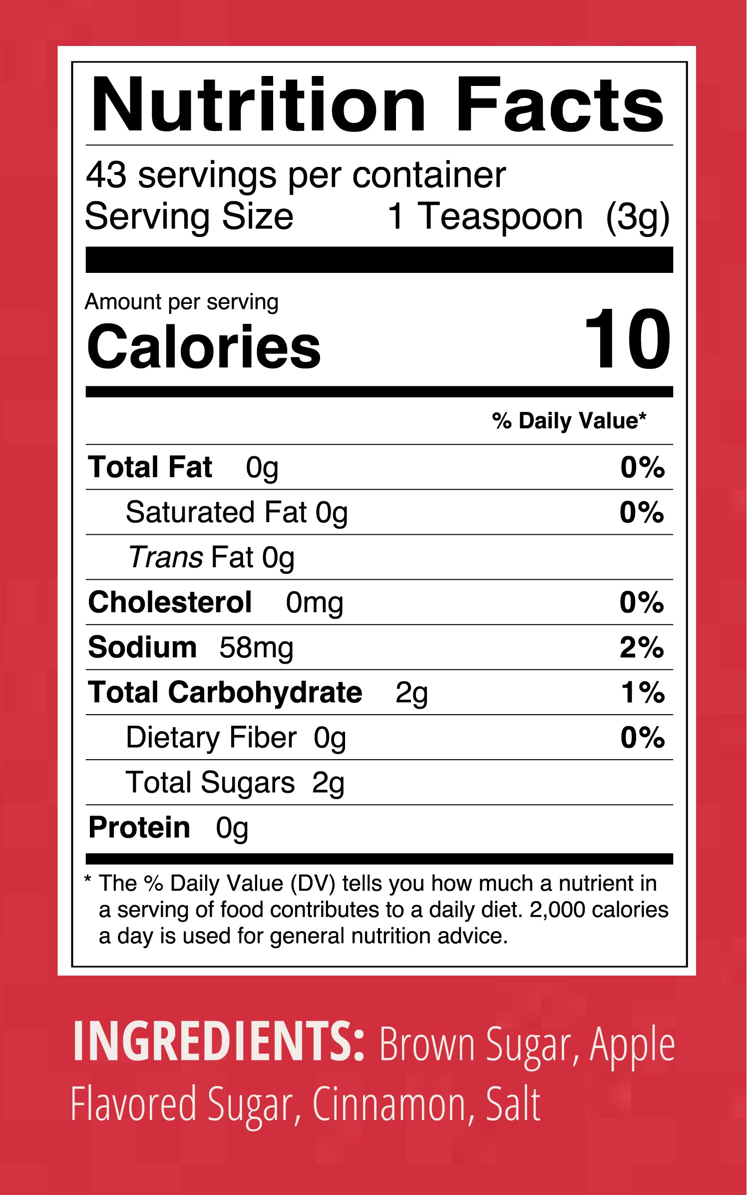 Apple Pie Rub & Seasoning Nutrition