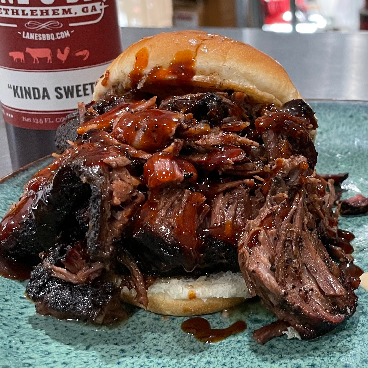 Kinda sweet bbq sauce on a brisket sandwich