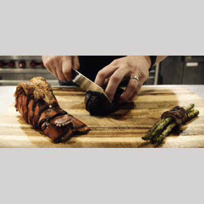 Steak and lobster tail with asparagus