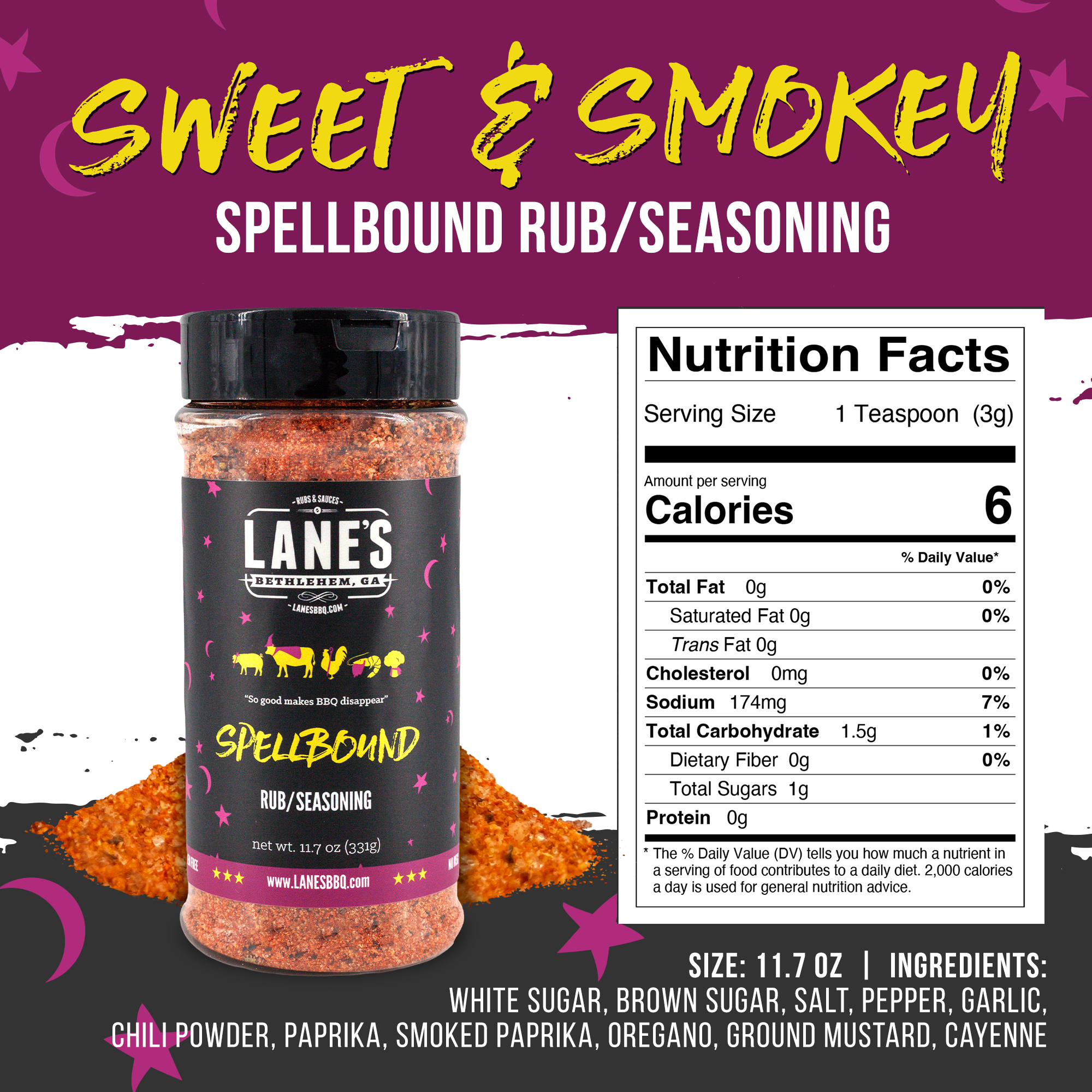 Lane's BBQ Spellbound BBBQ Rub Nutrition Info