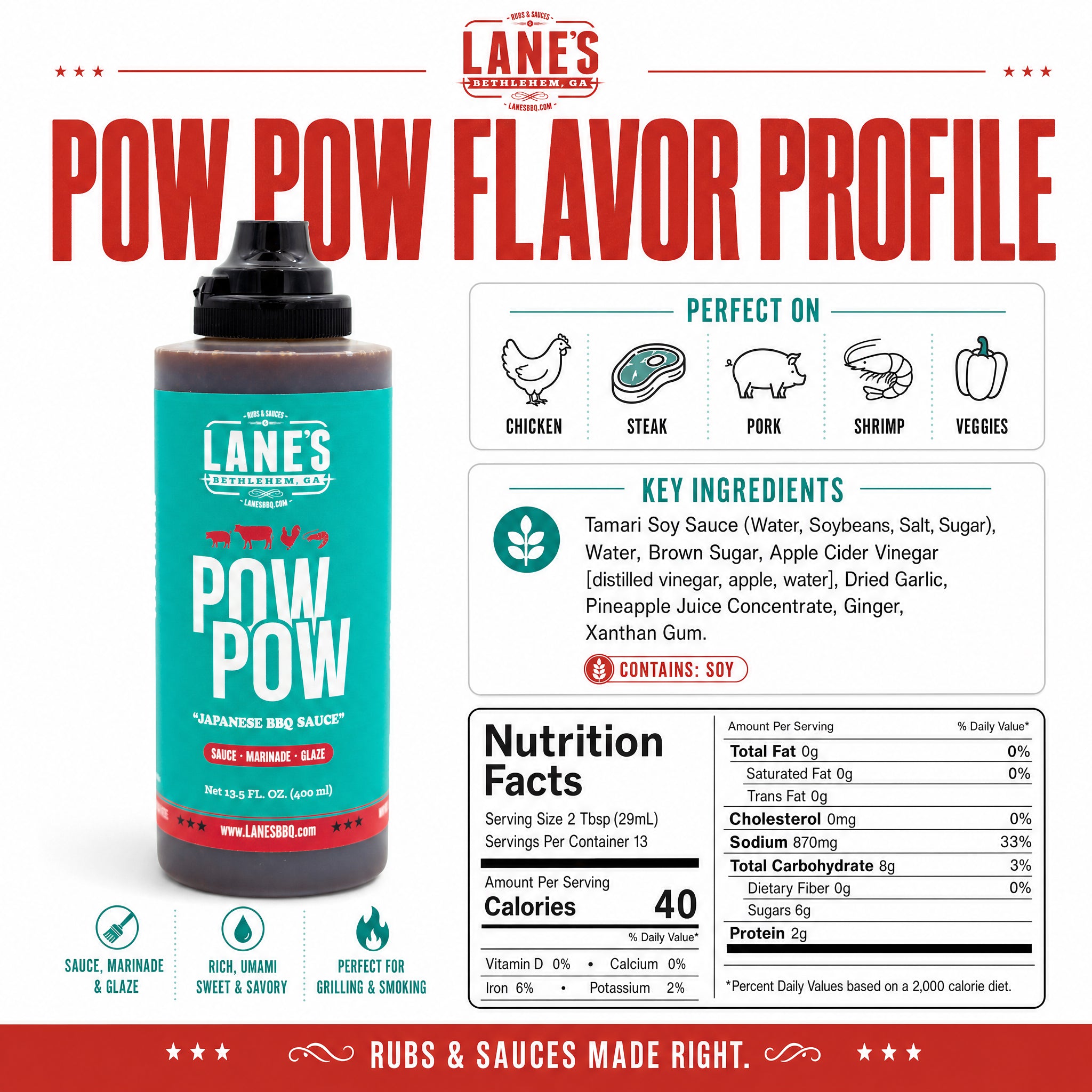 Pow Pow Marinade Flavor Profile with Nutrition Panel